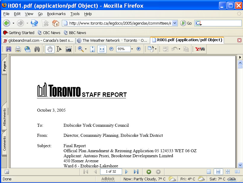 City of Toronto Staff Report screen shot